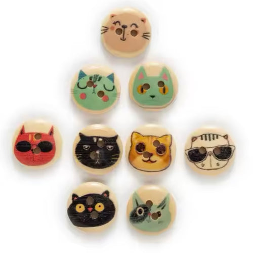 wooden cat buttons