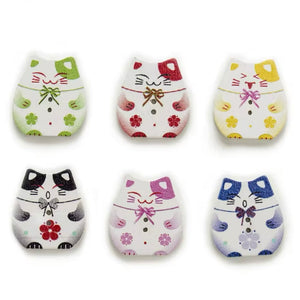 wooden lucky cat buttons