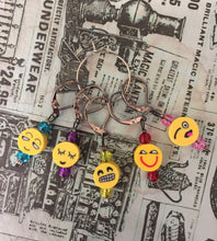 Load image into Gallery viewer, Set of 5 Emoji Knitting Crochet Stitch Markers
