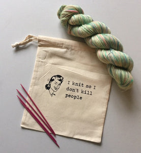 I Knit So I Don’t Kill People Cotton Drawstring Tote Bag