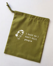 Load image into Gallery viewer, I Knit So I Don’t Kill People Cotton Drawstring Tote Bag
