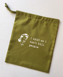 I Knit So I Don’t Kill People Cotton Drawstring Tote Bag