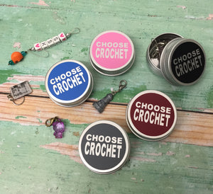 Round Notions Tin, Choose Crochet